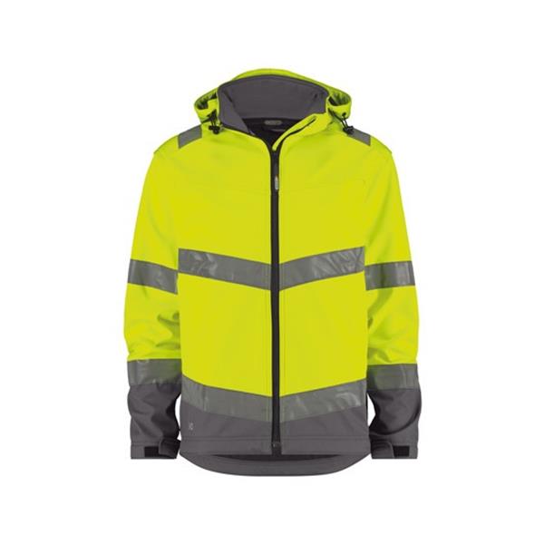 DASSY® MALAGA HIGH VISIBILITY SOFTSHELL JACKET - Fluo Yellow / Cement Grey
