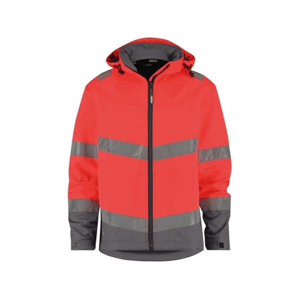 DASSY® MALAGA HIGH VISIBILITY SOFTSHELL JACKET - Fluo Red / Cement Grey