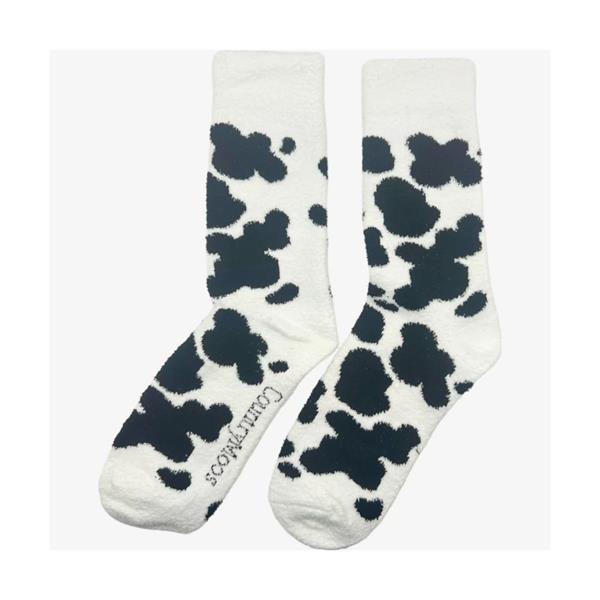 Fluffy Cow Print Crew Socks