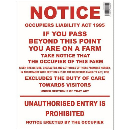 Occupiers Liability Act 1995 Farm Sign