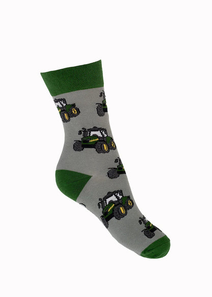 Childrens Green Tractor Crew Socks (9-12Yrs)