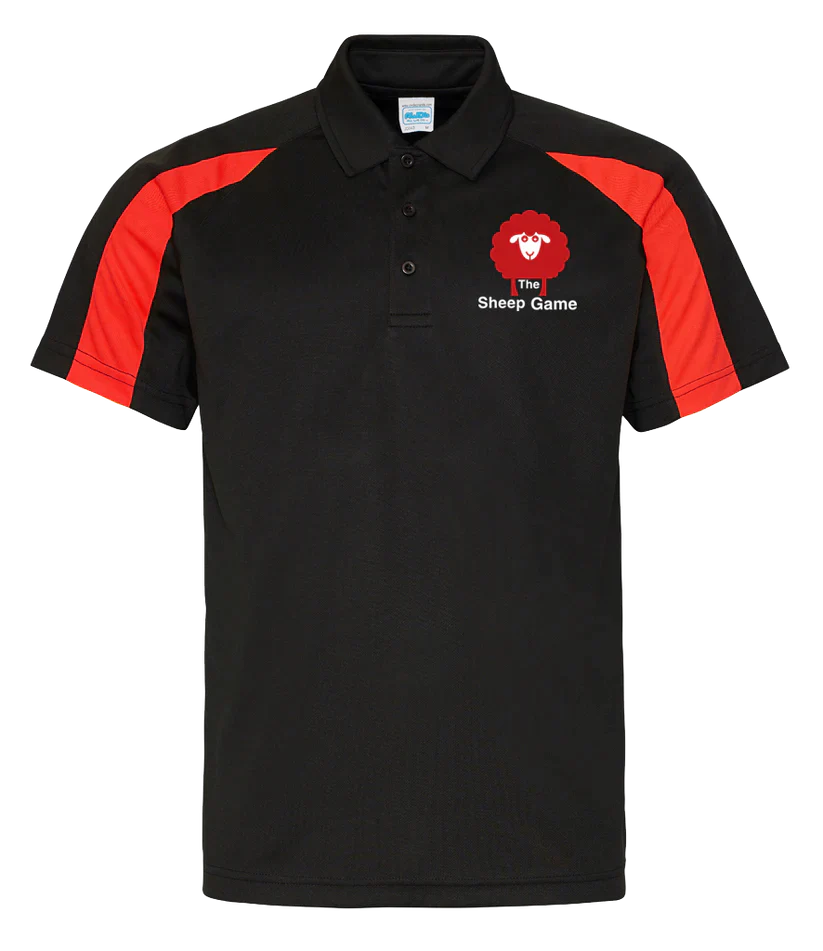 Unisex Sports Polo - Black / Red Sheep Game