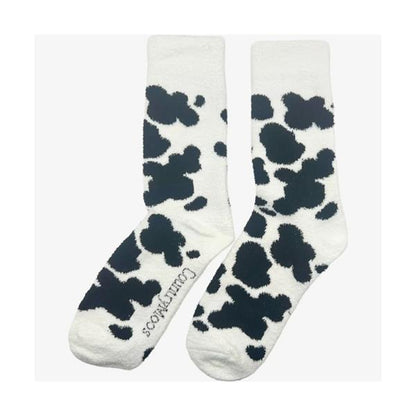 Fluffy Cow Print Crew Socks