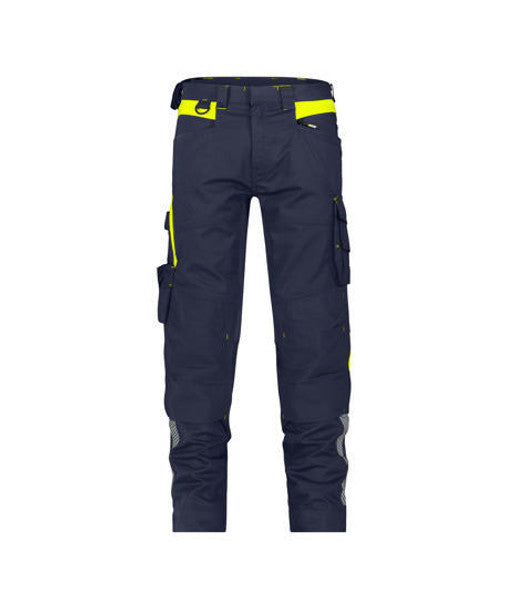 DASSY Canton Work trousers with stretch and knee pockets Midnight blue/Fluo yellow