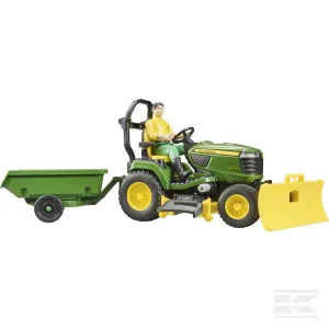 Bruder John Deere lawn tractor with trailer and gardener