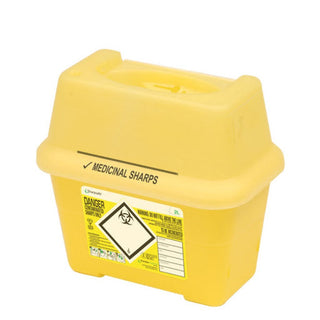 2L YELLOW BIO HAZARD BLADE SYRINGE NEEDLE CLINICAL LABELLED WASTE SHARPS BOX BINS